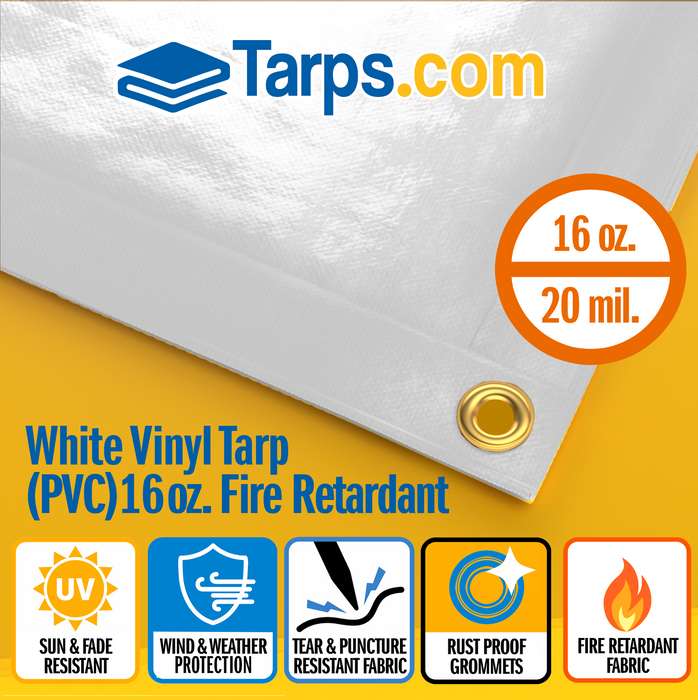 White Vinyl PVC Tarps - Fire Retardant - 16 oz - Tarps.com