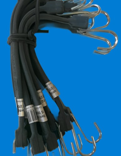 Black Bungee Cords ABN EPDM Rubber Tie Down Straps With Hooks - 10in Black Rubber Bungee Set, 10Pk Rubber Bungee Cord
