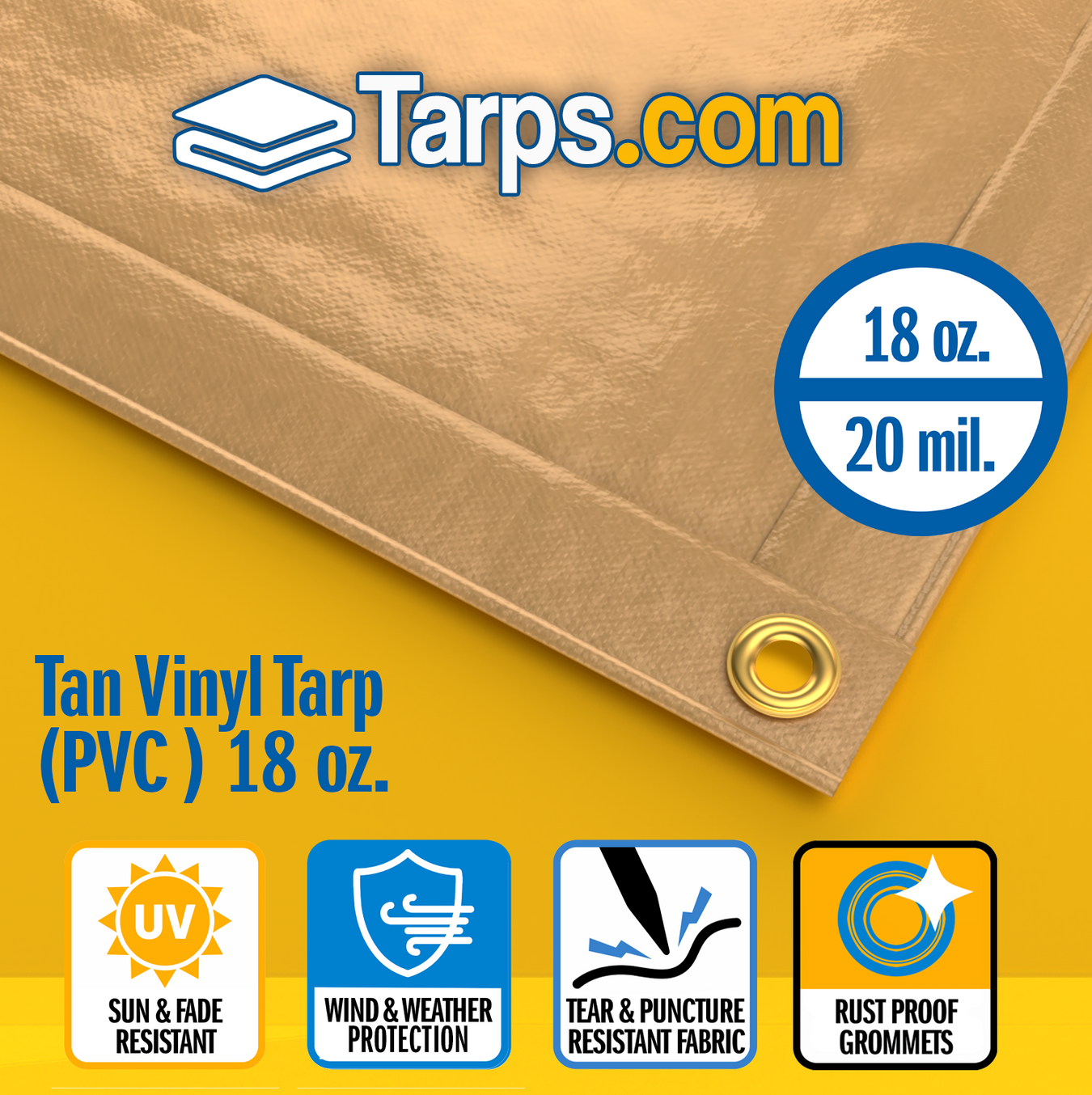 Tan Vinyl PVC Tarps - 18 oz - Tarps.com