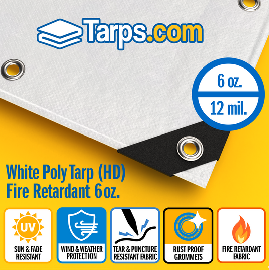 White Heavy Duty Poly Tarps - Fire Retardant - Tarps.com
